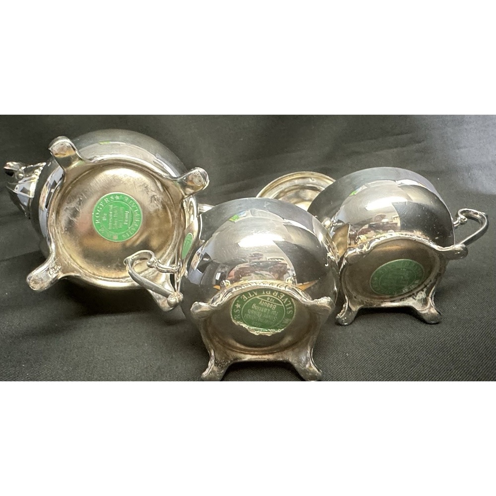 W.M.Rogers Silver Plated Coffee/Tea Pot Sugar Bowl With Lid & Creamer Set - Picture 11 of 13